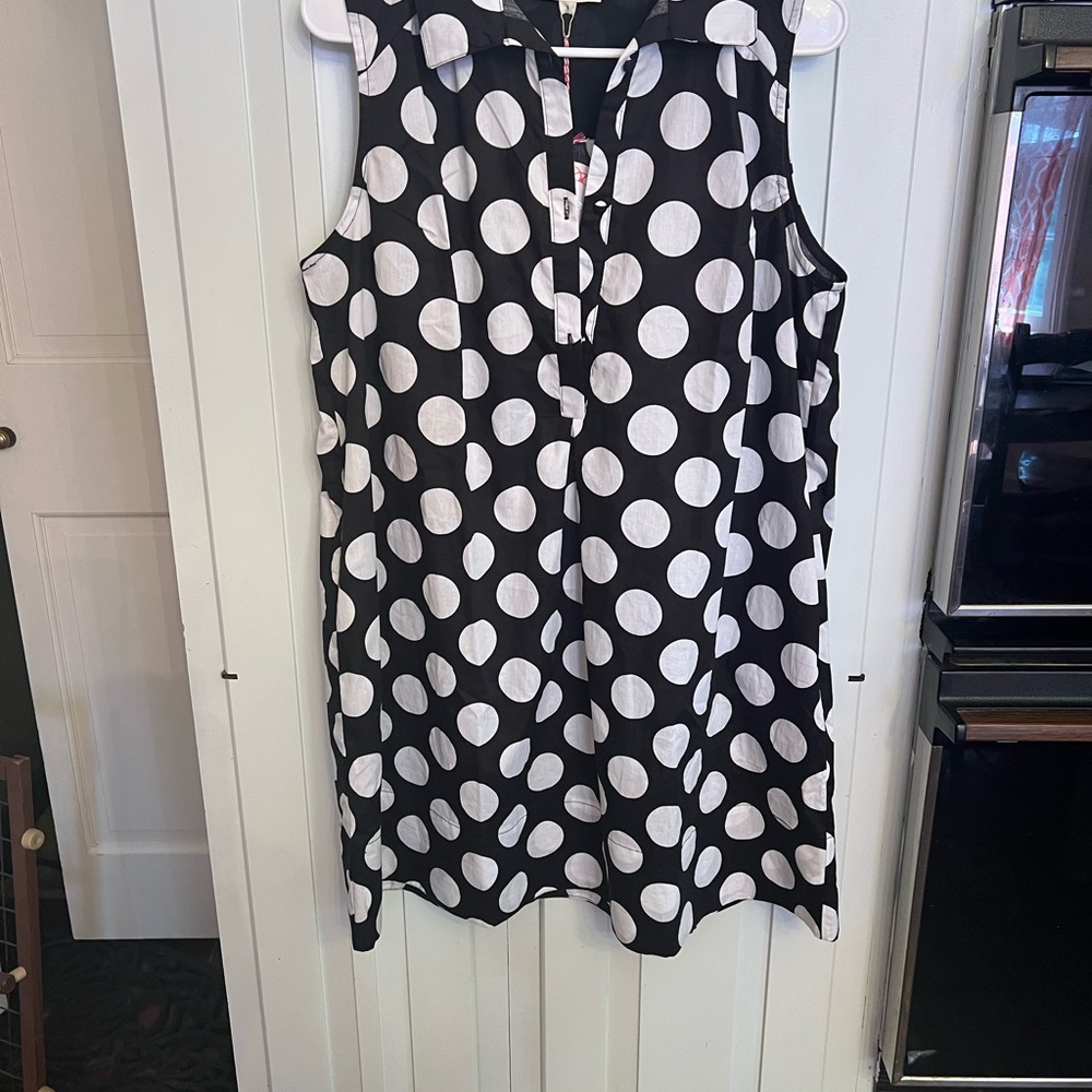 Umgee Black and White Polka Dot Sleeveless Mini Dress. 19 across. 32 length